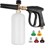 Pressure Washer Short Gun, Foam Cannon with 1/4 Inch Quick Connector, Power Washer with 5 Pressure Washer Nozzle Tips, M22-14 mm Inlet Connector