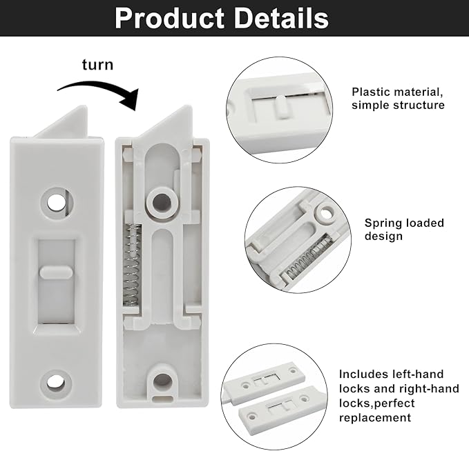 Window Latch Locks Replacement Window Parts and Hardware, Plastic Spring Loaded Sliding Window Tilt Latch for Home Window Accessories, Pack of 4 (White)