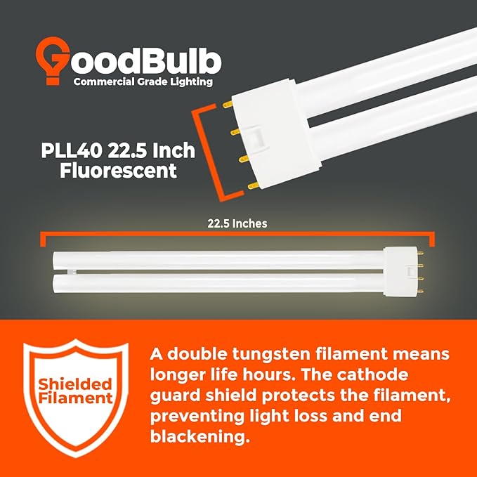 GoodBulb PLL40/830 40W 22.5" Twin Tube Compact Fluorescent Light Bulb 4-pin 2G11 Base 3000K Soft White 2800 Lumen 36000 Hour Long Life Biax Pack of 10
