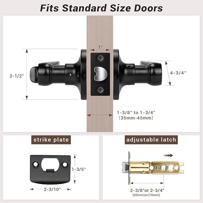 Knobonly 1 Pack Matte Black Privacy Door Levers Interior Door Handles for Bedroom and Bathroom Door Knobs Keyless Privacy Door Handles with Lock, Zinc Alloy Reversible for Right/Left