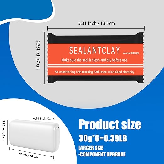 6 Pack White Seal Putty Quick Mending Waterproof White Sealant Putty - Ideal Sealing Clay for Air Conditioning Gaps, Drain Pipes & Duct Repair，Duct Seal Repair