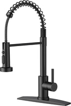 FORIOUS Black Kitchen Faucet with Pull Down Sprayer, Stainless Steel Single Handle Classic Spring Commercial Sink Faucet for Laundry & Utility Room RV Camper Bar Farmhouse