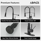 Black Kitchen Faucet with Pull Down Sprayer, AIMADI Commercial Single Handle Pull-Down Sprayer Kitchen Faucets,Matte Black
