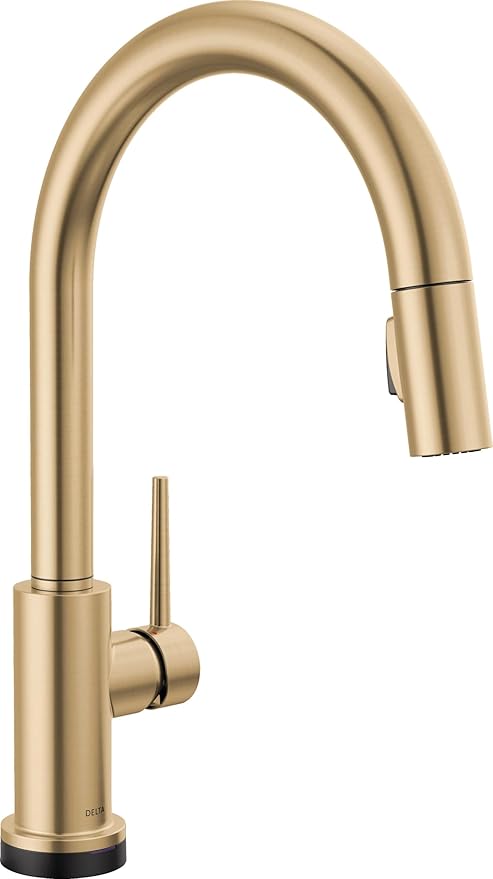 Delta Trinsic Brushed Gold Touch Kitchen Faucet with Pull Down Sprayer, Modern Single Hole Touch On Kitchen Sink Faucet, Single Handle, Champagne Bronze 9159T-CZ-DST