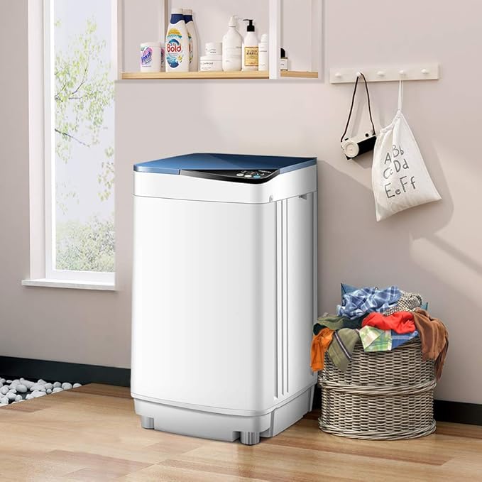 Waterjoy Portable Washing Machines, 7.7 lbs Load Capacity Portable Washer and Dryer Combo with Built-in Barrel Light & LED Display for Household and Apartment （Blue）