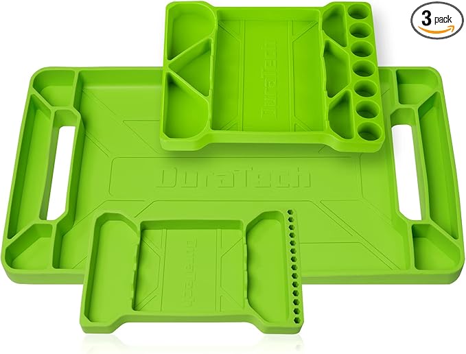 DURATECH Flexible Tool Tray, Silicone Tool Holder for Mechanics Storage, Heat and Chemical Resistant Organizer for Automotive, Industry and Household(3pack Green)