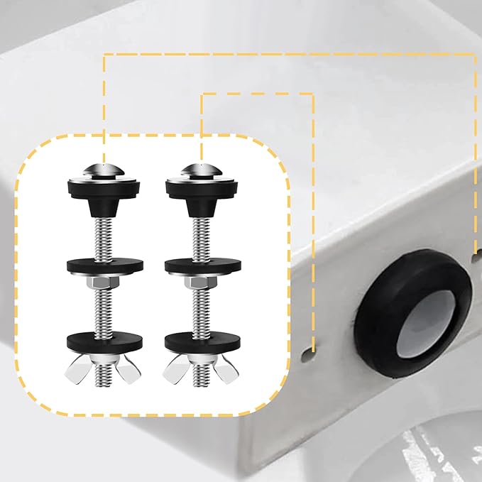 4PCS Universal Toilet Seat Bolts Kit, Heavy Duty Toilet Tank Bolts Replacement, Waterproof Stainless Steel Toilet Seat Screws and Rubber Washers Gaskets with Extra Long Nut