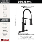 Delta Theodora Pro Style Commercial Kitchen Faucet with Pull Down Sprayer, Single Hole Matte Black Kitchen Sink Faucet, Single Handle, Matte Black 18804Z-BL-DST