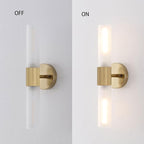 Gold Knurled Texture Wall Sconce Frosted Glass Shade Modern Bathroom Vanity Light Fixtures 2-Lights Mid Century Wall Light for Mirror Living Room Hallway E26 T10 Bulbs(Excluded)