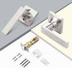 GOBEKOR 5 Pack Brushed Nickel Passage Door Levers Interior Door Handles for Hallway Square Closet Door Lock Keyless Straight Lever Door Handles