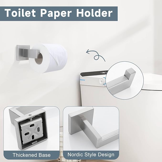 Brushed Nickel 5-Piece Bathroom Hardware Accessories Set-Towel Bar & Holder Set for Bathroom, SUS304 Stainless Steel Bathroom Accessories Set Wall Mounted,16-Inch