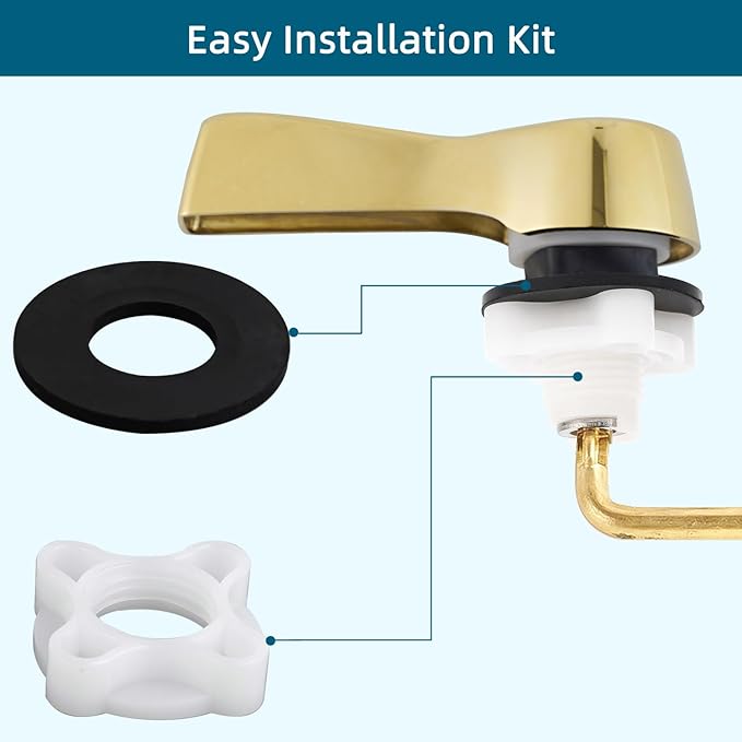 Hygie Rinse 2PCS Metal Toilet Handle Lever Flush Replacement, Universal Front Mount Toilet Handle with Stainless Steel Flapper Chains, Toilet Repair Kit, Shiny Gold