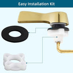 Hygie Rinse Metal Toilet Handle Lever Flush Replacement, Universal Front Mount Toilet Handle with Stainless Steel Flapper Chains, Toilet Repair Kit, Shiny Gold