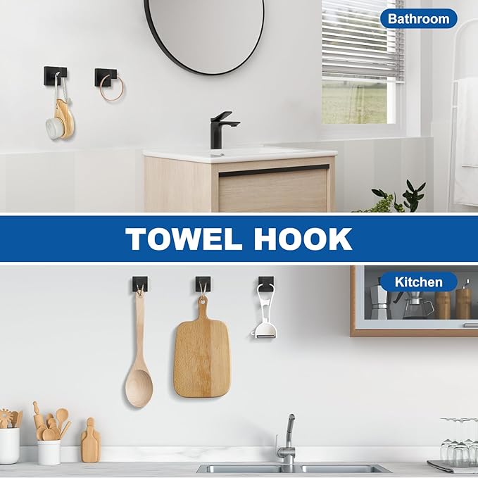 Cilee 10-Pieces Bathroom Hardware Set - Matte Black Bathroom Accessories, 24 Inch Towel Bar, Square Towel Ring, Toilet Paper Holder, Towel Hook, Wall-Mounted Stainless Steel Towel Bar Rack Set