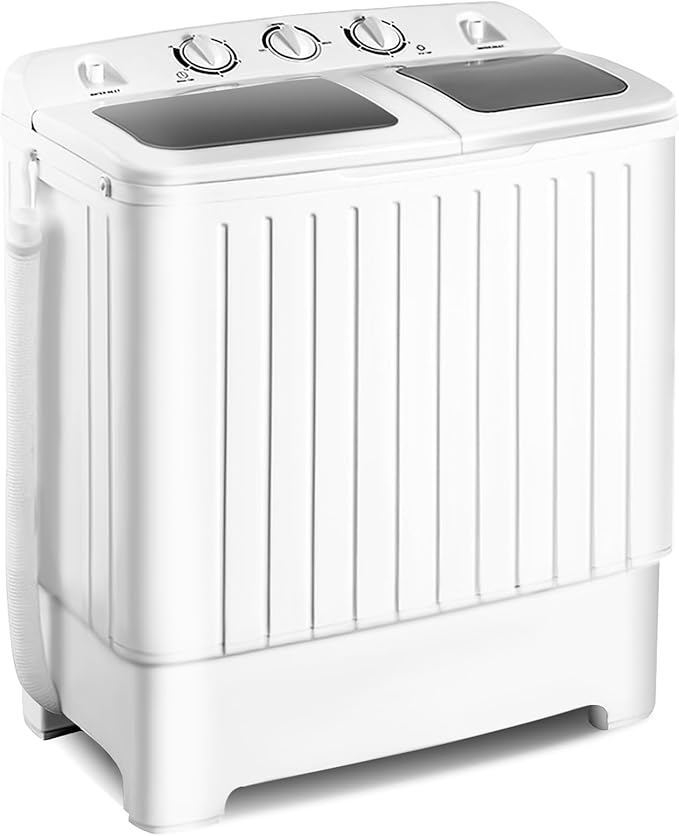 Giantex Portable Washing Machine, 20lbs Washer and Spinner Combo, Twin Tub 12lbs Wash & 8lbs Spin, Mini Compact Laundry Clothes Lavadora Portatil for Apartment Dorm RVs (White & Grey)