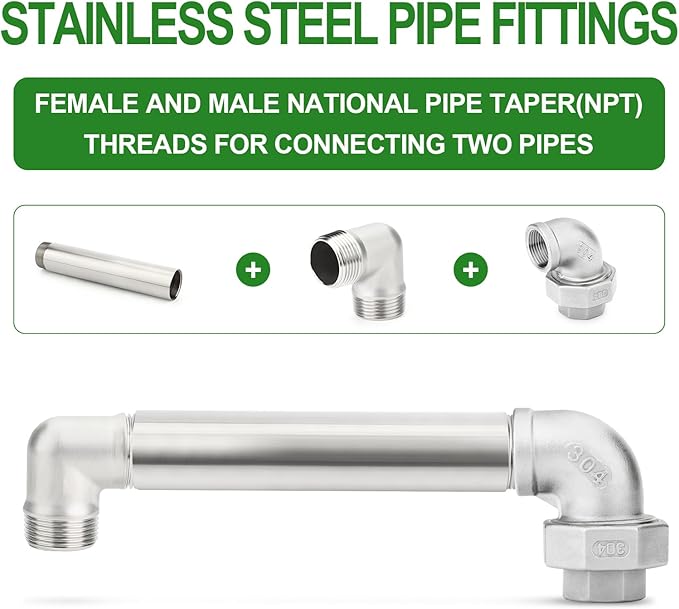 TAISHER 1PCS Stainless Steel Pipe Fittings, 2" NPT Male x 2" NPT Female Threaded, 10" Length Nipple Cast Pipe