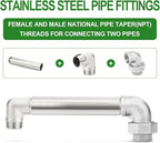 TAISHER 1PCS Stainless Steel Pipe Fittings, 2" NPT Male x 2" NPT Female Threaded, 8" Length Nipple Cast Pipe
