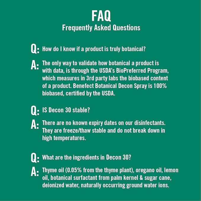 Benefect Botanical Decon 30 Disinfectant Cleaner, 14 oz. Ready-To-Use Spray, Hospital Grade Disinfectant, Kills Over 99.99% of Germs, Safe for Food-Contact Surfaces (Light Lemon & Thyme Scent)