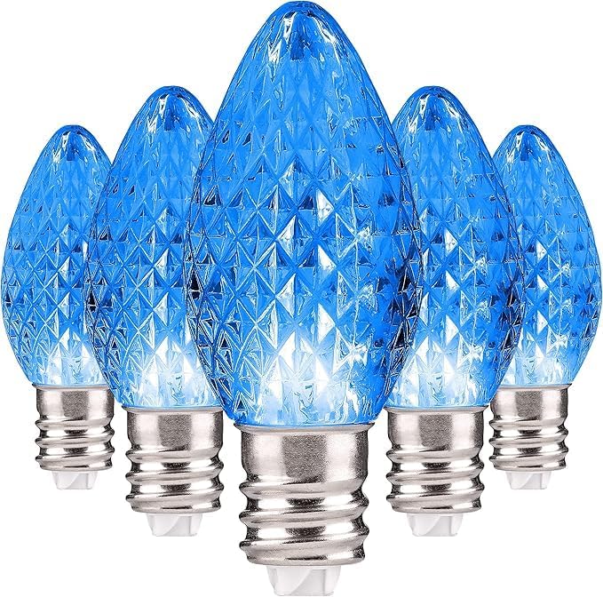 Holiday Lighting Outlet Faceted C7 Christmas Lights | Blue LED Light Bulbs Holiday Decoration | Warm Christmas Decor for Indoor & Outdoor Use | 2 SMD LEDs in Each Light Bulb | Set of 500