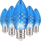 Holiday Lighting Outlet Faceted C7 Christmas Lights | Blue LED Light Bulbs Holiday Decoration | Warm Christmas Decor for Indoor & Outdoor Use | 2 SMD LEDs in Each Light Bulb | Set of 25