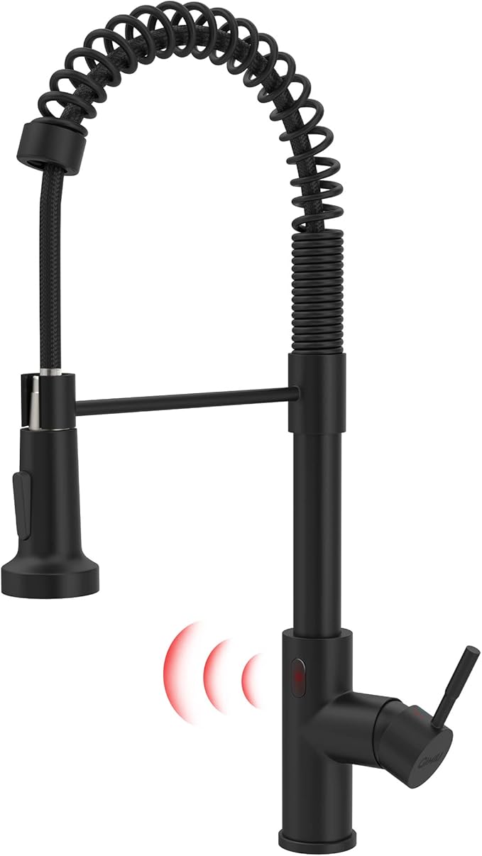 GIMILI Matte Black Touchless Kitchen Faucet Motion Sensor Activated Smart Hands Free Kitchen Faucets with Pull Down Sprayer Single Handle Spring Kitchen Sink Faucet