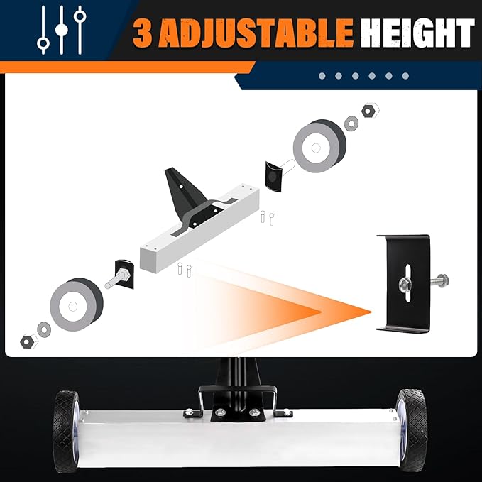 E BAVITE Nail Magnetic Sweeper,24 InchesHeavy Duty Telescopic Magnet Broom Large Rolling Nail Finder Magnet Tools with Wheels Cleanup and Long Adjustable Handle for Construction Yard