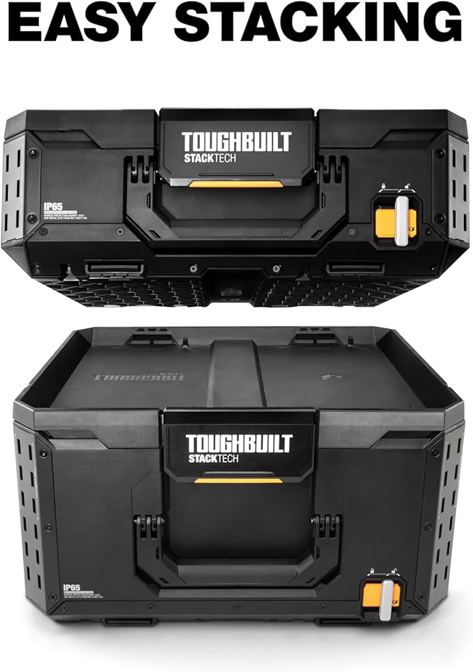 ToughBuilt StackTech 1 Drawer Tool Box, Heavy-Duty Portable Tools Chest, 50 lb Capacity - Stackable Toolbox Storage Organizer with 8 Dividers, Auto-Latching Drawers and Accessory Rails