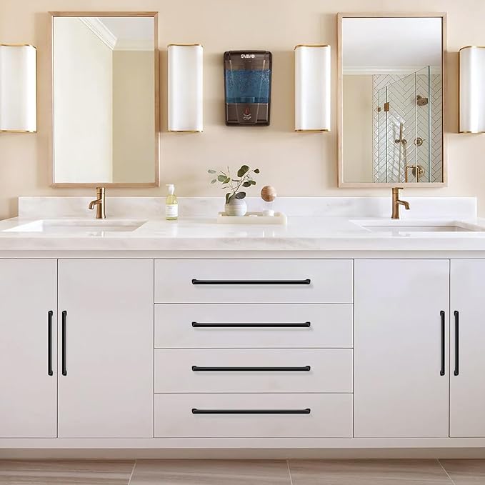 10 Pack 10 Inch(254mm) Hole Center Matte Black Modern Drawer Pulls Timeless Cabinet Pull Handle Vanity Pull Handle Classic Kitchen Cabinet Hardware, Screws Included, M-Black(10x10)