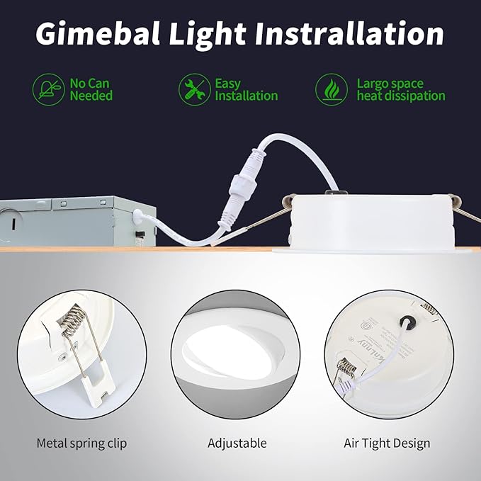 4 Inch Recessed Lighting 6 Pack,Ajustable Led Eyeball Gimbal Light,Led Recessed Lighting 4 Inch Ceiling Light with Junction Box,5CCT Selectable,Airtight,9W 750LM,Dimmable,ETL Listed