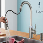 Smart Kitchen Faucet, 3 Modes Pull Down Sprayer, Touch On Sensor Activated, LED Temperature Control, 360-Degree Rotation, 1 or 3 Hole Deck Plate. 10-Year Warranty. (KW-70SN, Brushed Nickel)