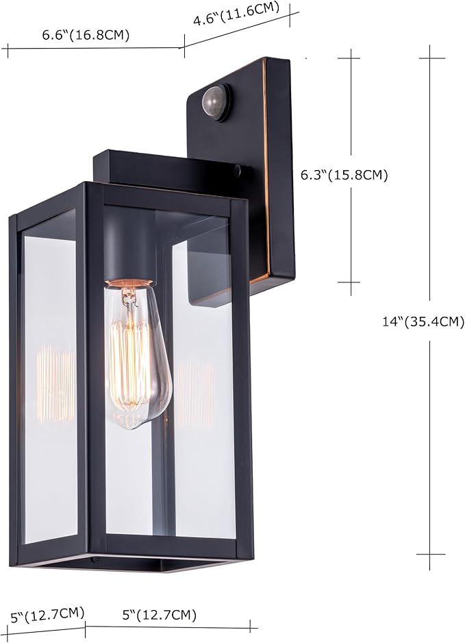 GRUENLICH Dusk to Dawn Large Outdoor Wall Lantern, PIR Motion Sensor Wall Sconce, E26 Base Max 60W, Metal Housing Plus Glass, Oil Rubbed Bronze Finish, Bulb Not Included, 2-Pack