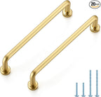 JOY DECOR Cabinet Pulls – 5 Inch Hole Center, Brushed Brass, 20 Pack, Zinc Alloy Cabinet Handles for Drawers & Cupboard – Vintage Style Hardware for Kitchen, Bathroom, Dresser, Furniture Makeover
