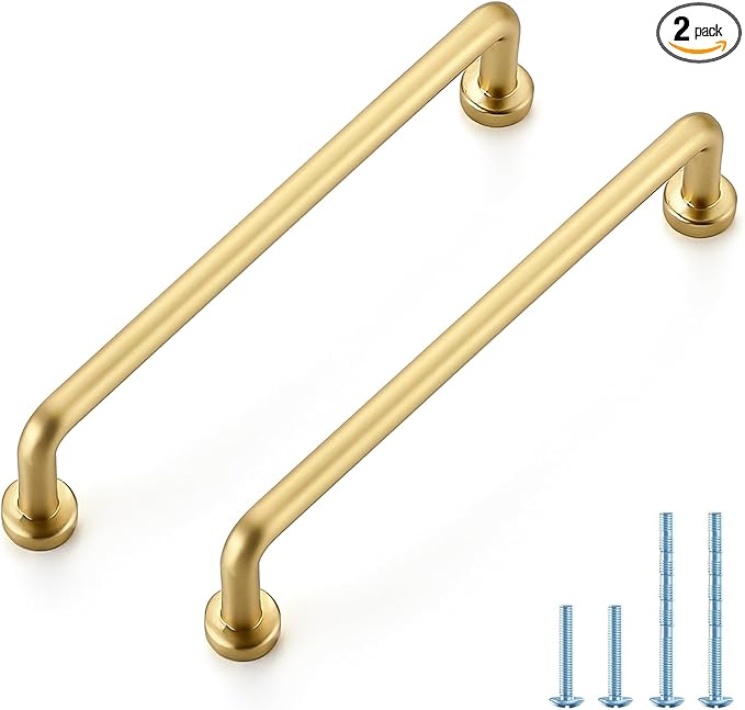 JOY DECOR Cabinet Pulls – 5 Inch Hole Center, Brushed Brass, 2 Pack, Zinc Alloy Cabinet Handles for Drawers & Cupboard – Vintage Style Hardware for Kitchen, Bathroom, Dresser, Furniture Makeover