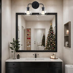 Globe Shade with Brass Accents Double Light Sconce, Chrome Bathroom Sconces, Indoor Sconce Wall Lights, 17.5" w x 10.5" d x 12.5" h (Matte-Black)