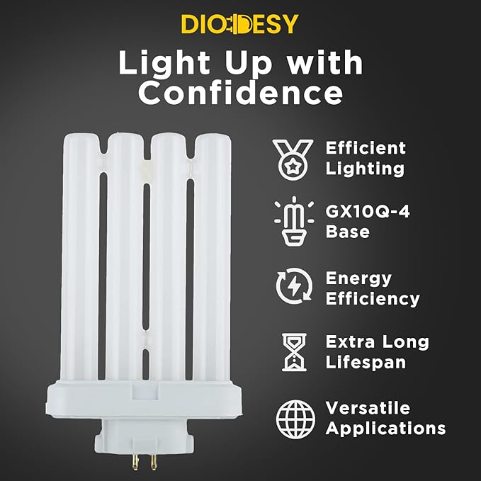 Diodesy- FML27/30K/2PK Fluorescent 27W 3000K Warm White Quad Tube FML CFL Plugin Light Bulbs, 4-Pin GX10Q-4 Base, 3000K-Warm White 2 Pack