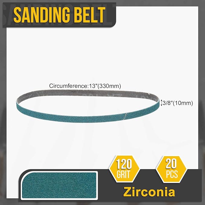 3/8 x 13 Inch Sanding Belt, 10 Pcs 120 Grit Zirconia Knife Sharpener Belts Work Sharpening for Belt Sander Knife Carving Tool Metal Working