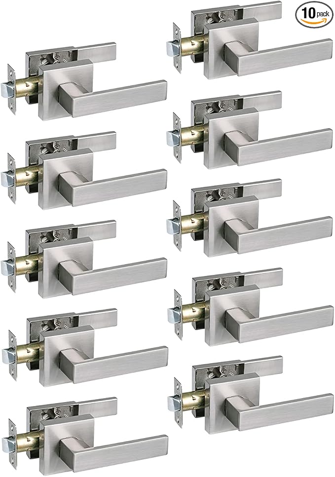 NEWBANG Hall/Closet Lever Handle Lock Satin Nickel Finish-Heavy Duty Door Lock Handle in Silver for Passage Door