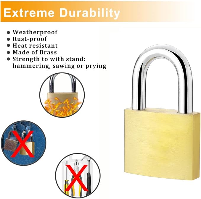 Solid Brass Padlock keyed Different Locks of 6 Pack, Solid Lock with (30mm) Wide Lock Body, Keyed Padlocks for Toolbox, Luggage,School lockers, Backpacks…