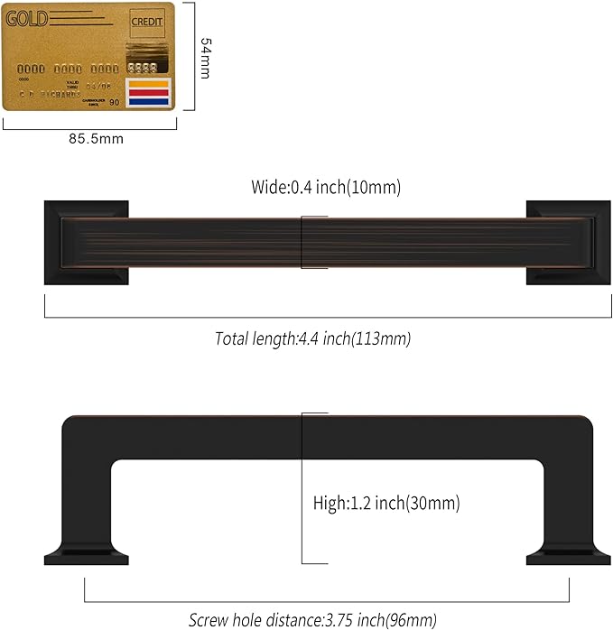 10 Pack 3.75"(96mm) Oil Rubbed Bronze Cabinet Pulls Kitchen Cabinet Handles Drawer Pulls Cupboard Hardware for Cabinets CK0078