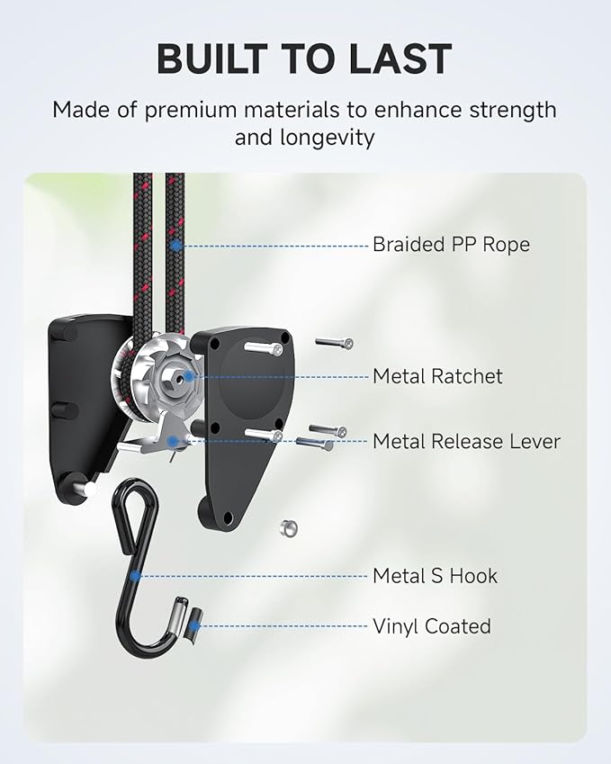 Fondwell 1/4" Rope Tie Downs Ratchet: 4 Pack of Kayak Storage Straps Heavy Duty - Ratcheting Cargo Straps for Various Hanging and Strapping