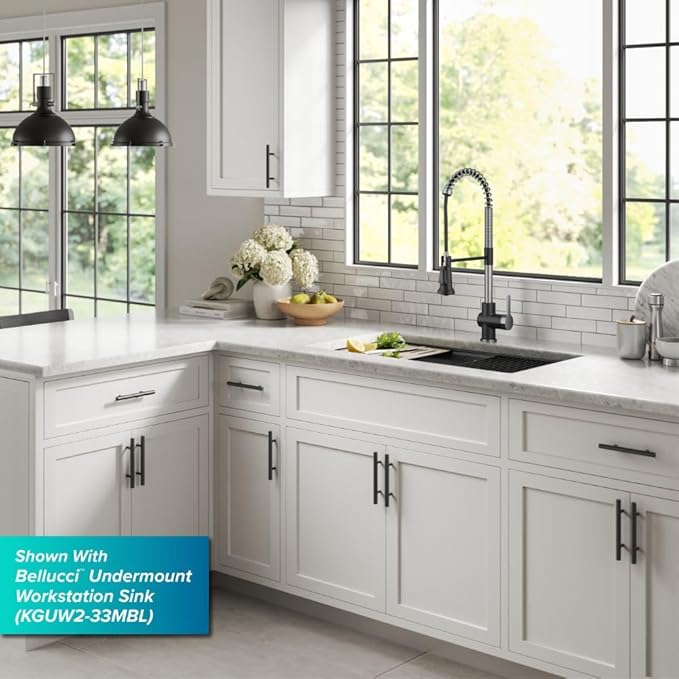 KRAUS Britt Commercial Style Single Handle Pull Down Kitchen Faucet in Spot-Free Stainless Steel/Matte Black, KPF-1691SFSMB