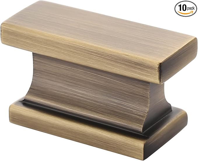 Alzassbg 10 Pack Brushed Antique Brass Cabinet Knobs, 1.46 Inch(37mm) Rectangle Kitchen Hardware Knobs for Cabinets and Drawers AL6061AB