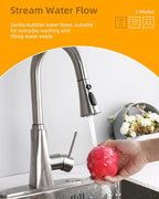 Hibbent Kitchen Sink Faucet Head Replacement, NSF/ANSI/CAN 61 & CUPC Certified, 3-Function Pull Down Sprayer Nozzle with 15 Adapters, Compatible with Delta, Kohler, Moen Faucets, Brushed Nickel