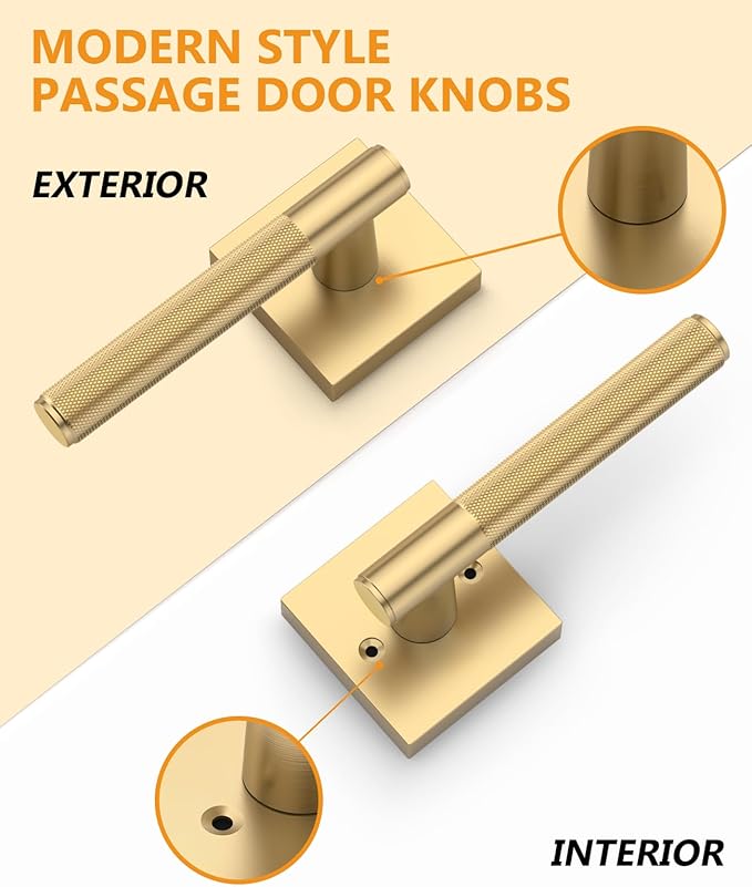 Asidrama 1 Pack Passage Champagne Bronze Door Handles, Door Lever with Door Knobs Indoor for Bedroom or Bathroom, Champagne Bronze Door Handles Interior with Locks for Left Right Sided Doors