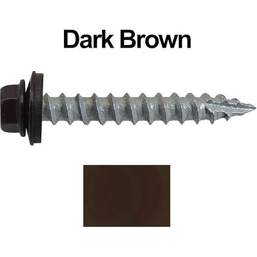 #14 Metal ROOFING SCREWS: (250) Screws x 1-1/2" DARK BROWN Hex Washer Head Sheet Metal Roof Screw. Self starting/tapping EPDM washer. Colored head for corrugated roofing