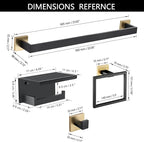 5 Pieces Bathroom Hardware Set Black and Gold Towel Bar Set, Toilet Paper Holder with Shelf, Towel Holder Set in Bathroom, Wall Mounted Stainless Steel, 23.6 Inches