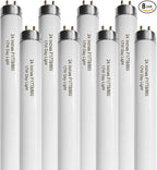 24 Inch F17T8/865 Fluorescent Bulb Daylight 6500K, 17 Watt T8 Light Bulb, 2 Foot Fluorescent Light Bulb, 1460 lumens, G13 Medium Bi-Pin Cap 8 Pack