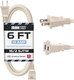 Iron Forge Cable 2 Prong Extension Cord 6 ft - 16 Gauge 13 Amp Heavy Duty Outdoor 2 Prong Power Cord - SJTW - Great for Landscaping, Deck, Outdoor Lights - Tan