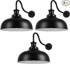Outdoor Gooseneck Barn Light,16 Inch Dome Outdoor Wall Sconce Farmhouse Exterior Wall Mount Light Vintage Wall Lighting Fixture Industrial Black Wall Lantern for Porch, Entryway, Garage, 3 Pack