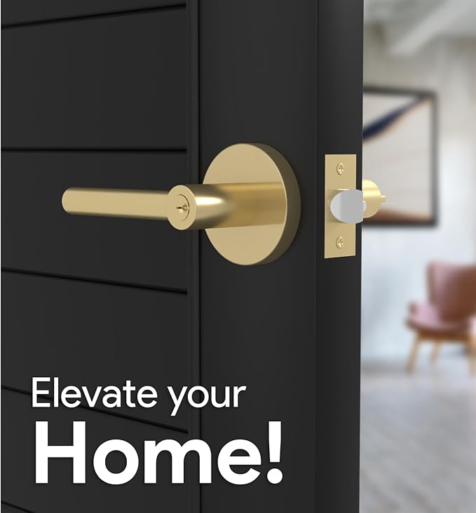 Mega Handles Ronn Entrance Entry Lever Door Handle Heavy Duty Round Locking Lever Set for Left or Right-Handed Doors, Interior/Exterior Door Levers - Satin Brass